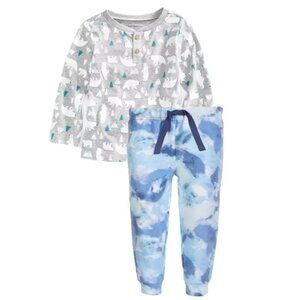 NWT. FIRST IMPRESSIONS Baby Boys White Bears Print/Tie-Dye 2-Pc Set